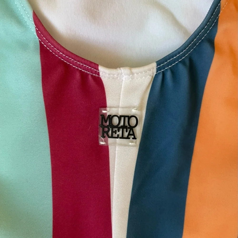 Girls' Multicolor Striped One-Piece Swimsuit with Yellow Peter Pan Collar